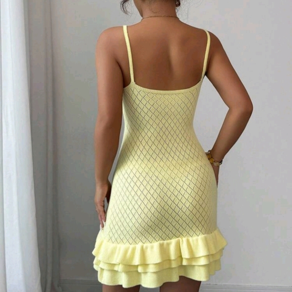 Women's Sexy & Sweet Solid Color Ruffle Beaded Decor Camisole Knit Fitted Mini D - Picture 2 of 6